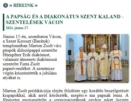 Pap- és diakónusszentelés a Váci Egyházmegyében - A "szent kaland" elkezdődött!
